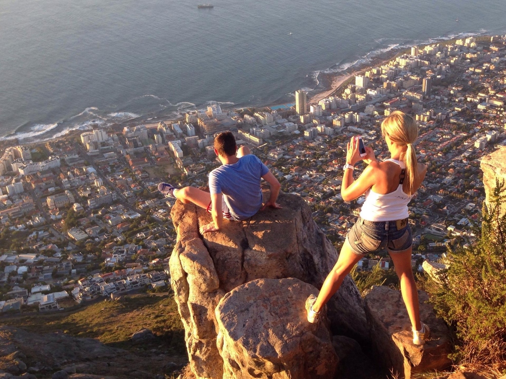 school travel students on an overlooking the city of South Africa