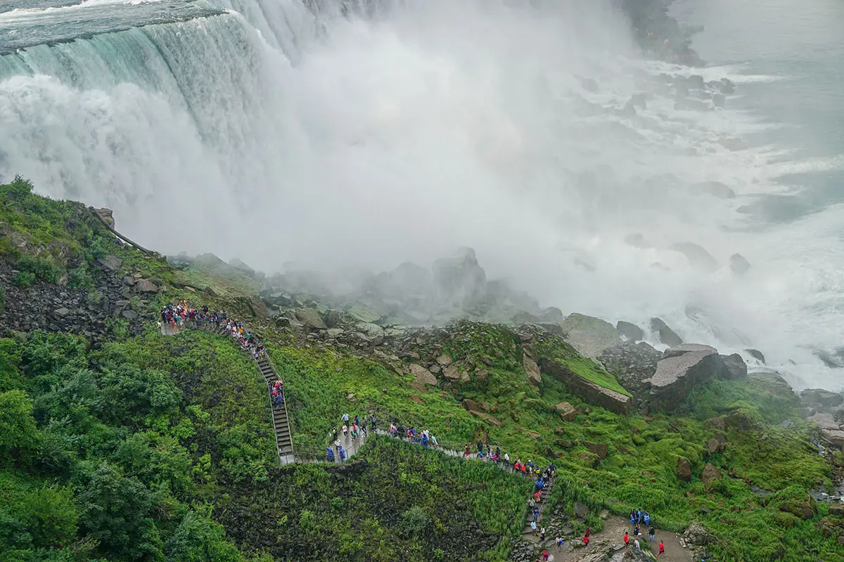 Student group climbs the stairs to Niagara Falls, NY