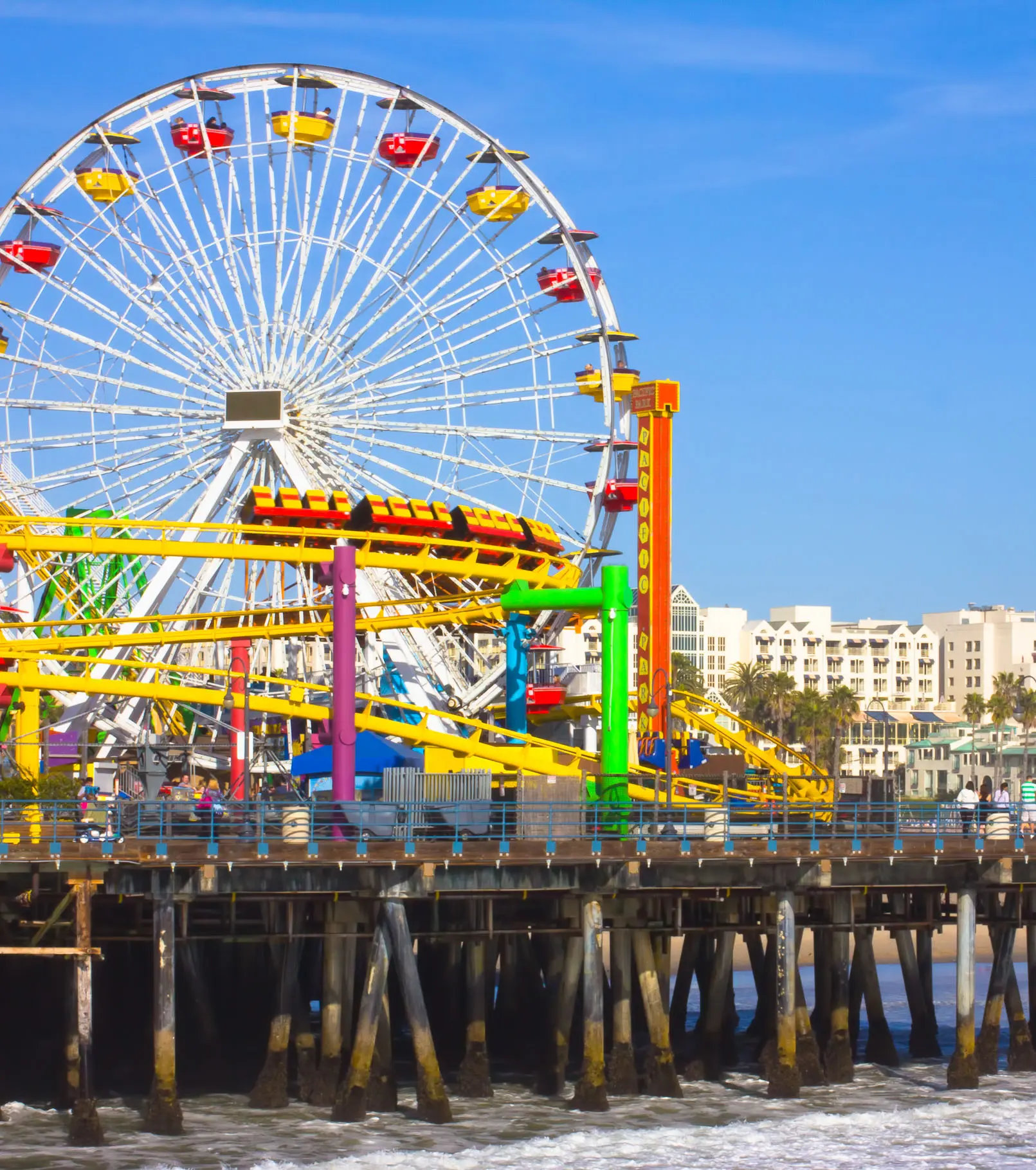 Santa Monica Pier in Los Angeles, with view of ferris wheel