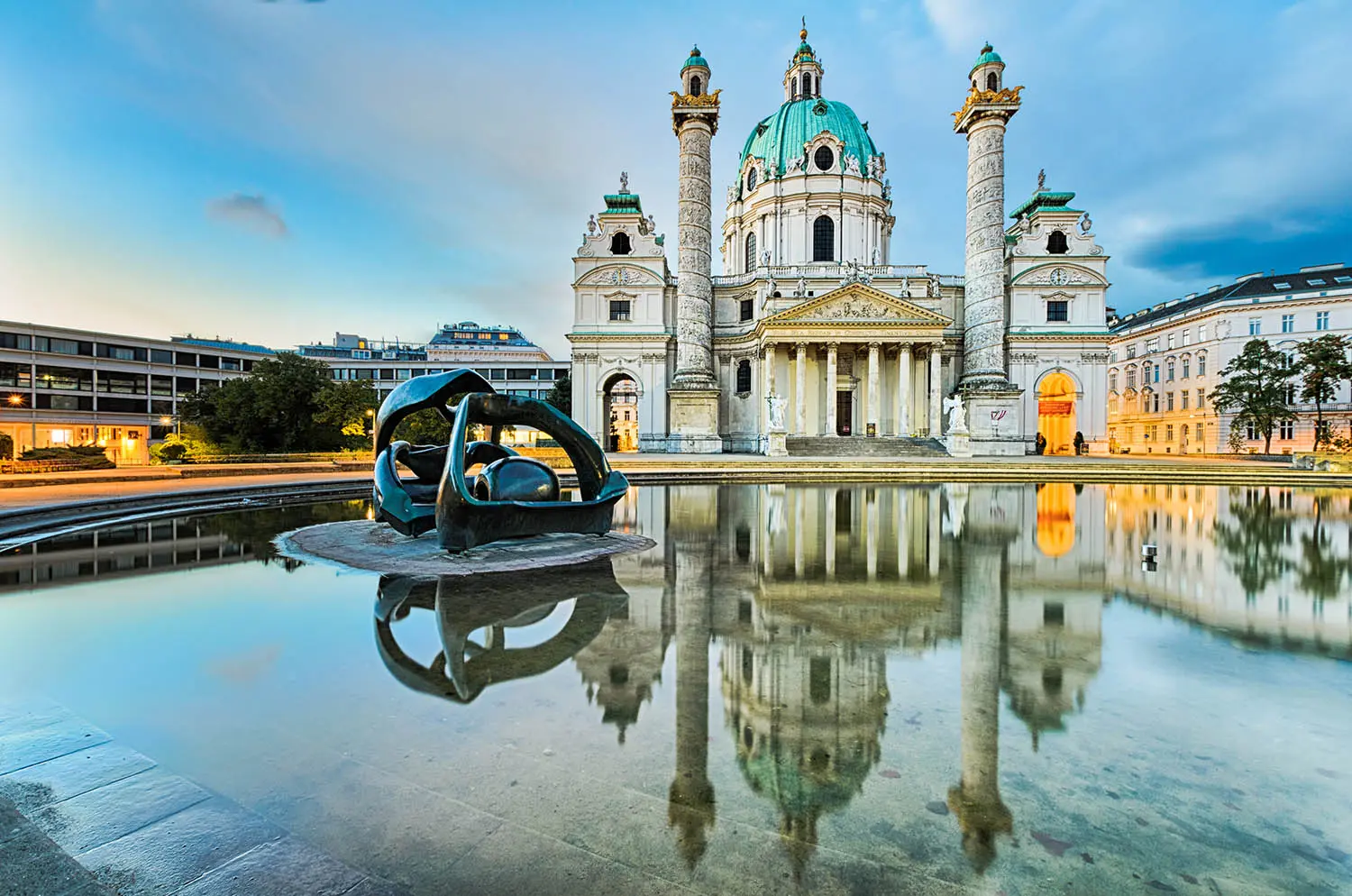 Karlskirche in Vienna, Austria at sunrise