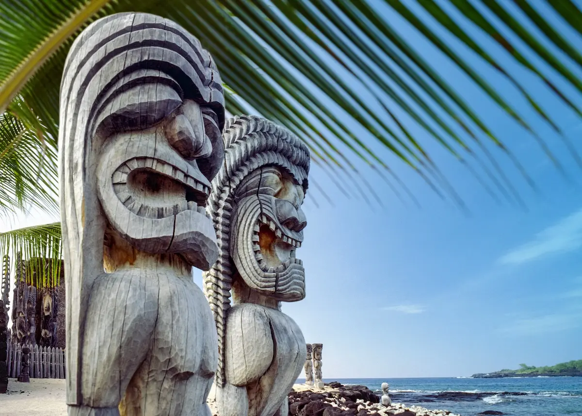 Historic wooden carved figures - Hawaii - USA