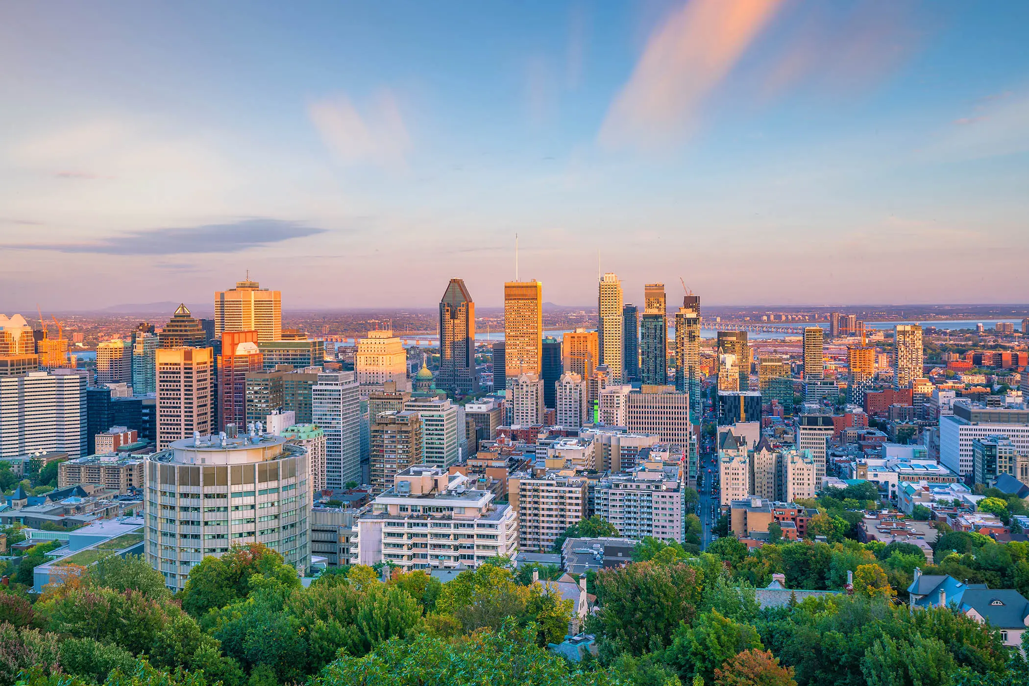 Montreal from top view at sunset in Canada