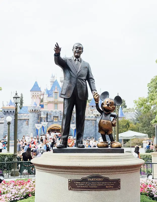 Statue of Walt Disney and Mickey holding hands at Disneyland