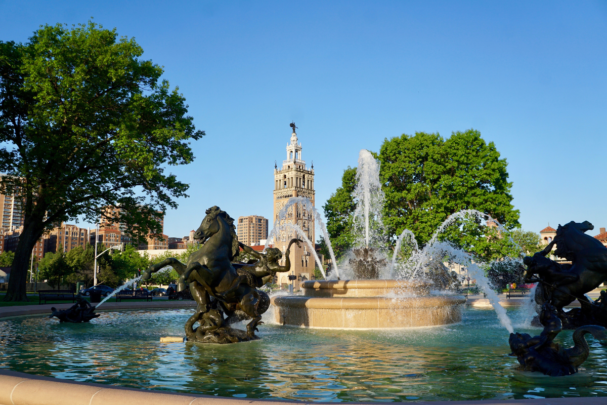 Kansas City features over 200 fountains, like this one in Mill Creek Park.