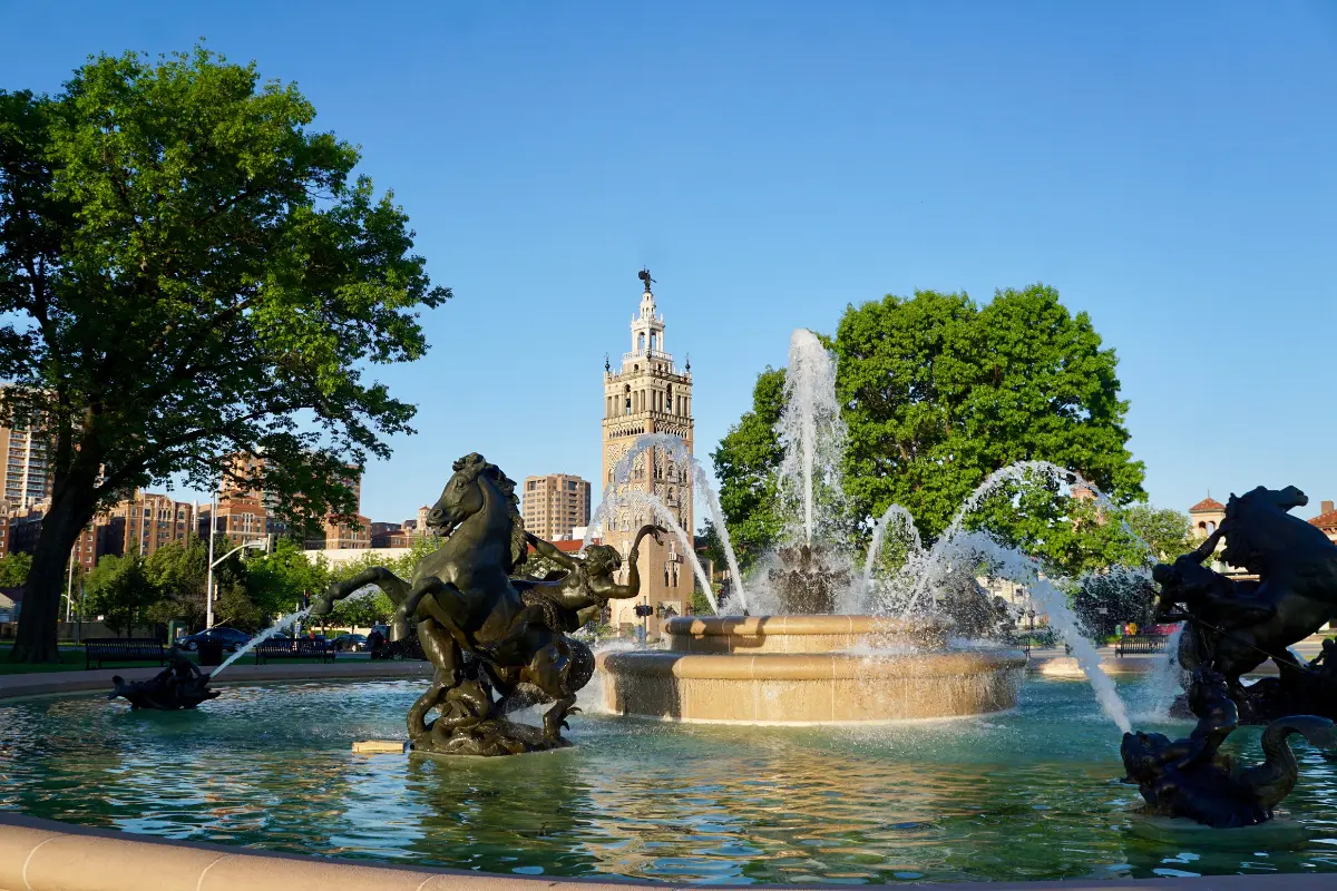 Kansas City features over 200 fountains, like this one in Mill Creek Park.