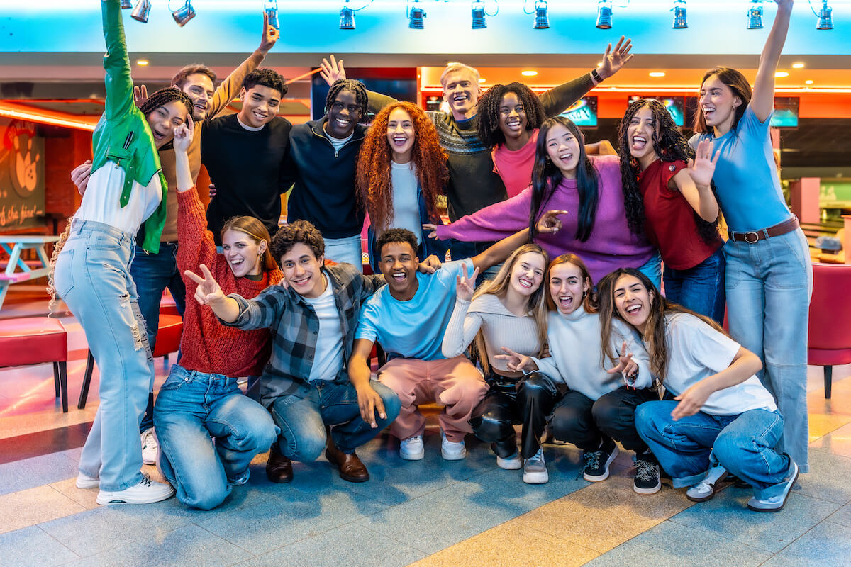 student group at a bowling alley on a school trip