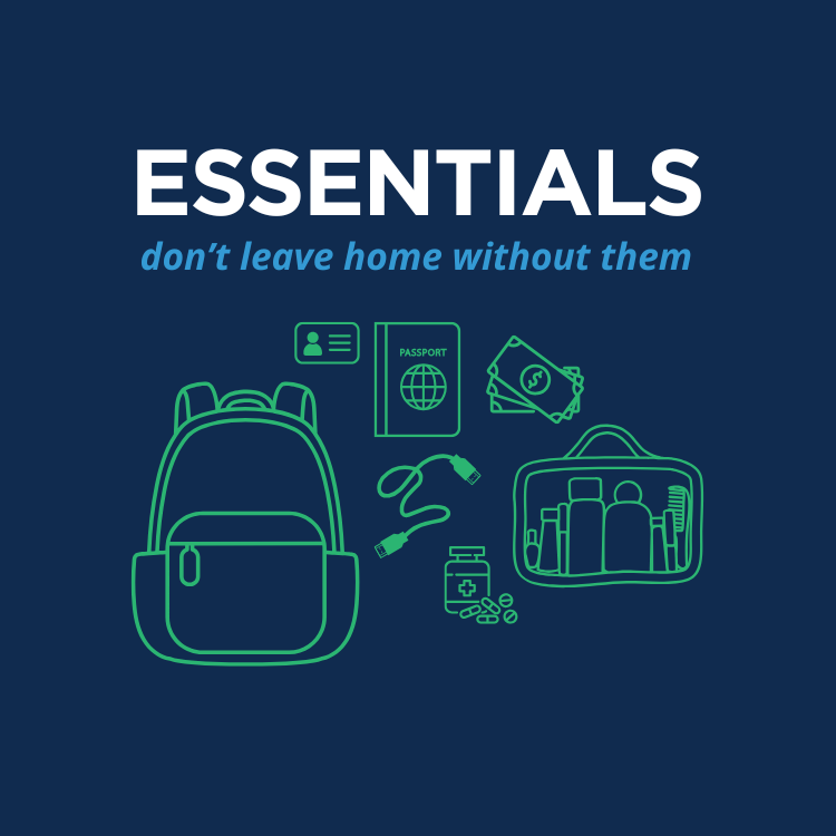 essentials student travel packing list icons