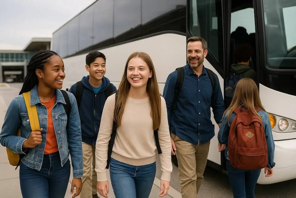 student teachers traveling on bus